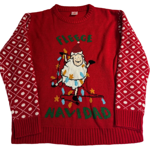 Ugly Christmas Sweater Unisex Red Fleece Navidad Pullover Sheep Lights Size XL